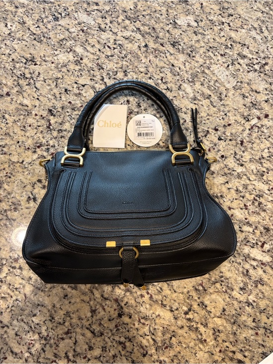 Chloe Handbags - Chloe Black Pebbled Leather Satchel with Gold-Tone Hardware